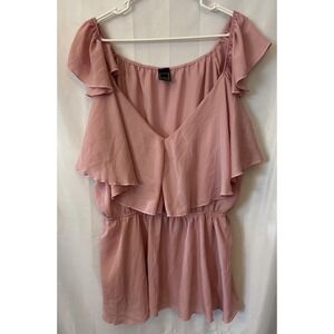 Libian Pink Sheer  Peplum Blouse  Sleeveless Top Deep V Neck L